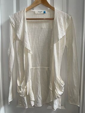 sparrow Anthropologie Ruffle Open cardigan Small Pockets Ivory Lightweight Comfy